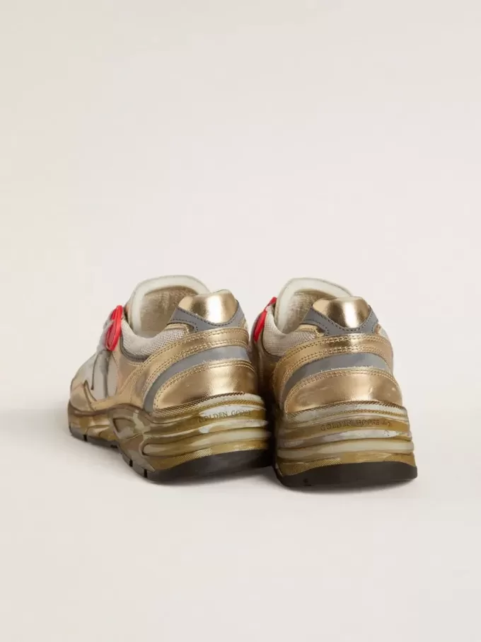 Damen-Sneaker Dad-Star aus Mesh und goldfoliertem Leder mit weißem Lederstern Damen-Sneaker Dad-Star aus Mesh und goldfoliertem Leder mit weißem Lederstern
