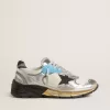 Damen-Sneaker Dad-Star aus Mesh und silberfarbenem Folienleder mit schwarzem Wildlederstern
