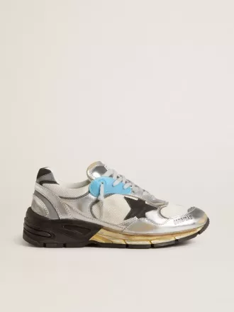 Damen-Sneaker Dad-Star aus Mesh und silberfarbenem Folienleder mit schwarzem Wildlederstern