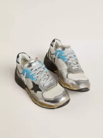 Damen-Sneaker Dad-Star aus Mesh und silberfarbenem Folienleder mit schwarzem Wildlederstern