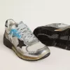 Damen-Sneaker Dad-Star aus Mesh und silberfarbenem Folienleder mit schwarzem Wildlederstern