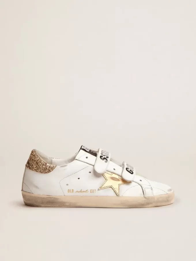 Damen-Sneaker Old School mit goldenem Stern aus laminiertem Leder