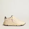 Damen-Sneaker „Running Sole” aus Nappaleder mit rosa Lederstern und blauer Lederlasche am Fersenbereich