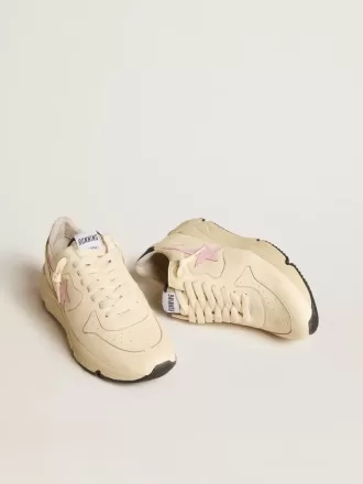 Damen-Sneaker „Running Sole” aus Nappaleder mit rosa Lederstern und blauer Lederlasche am Fersenbereich