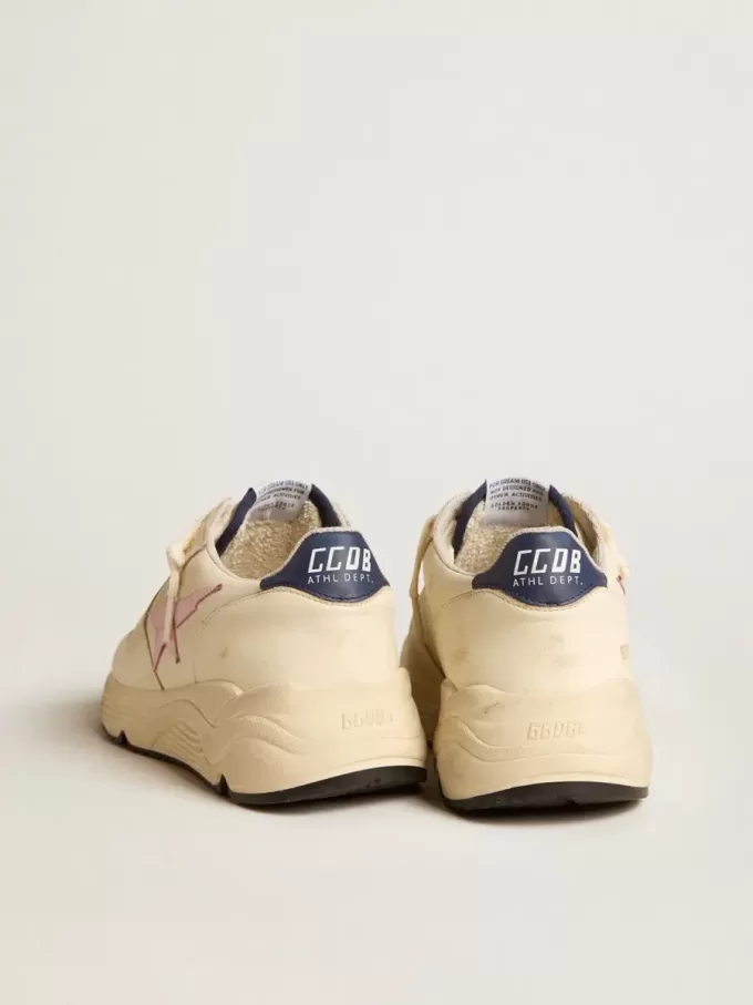 Damen-Sneaker „Running Sole” aus Nappaleder mit rosa Lederstern und blauer Lederlasche am Fersenbereich