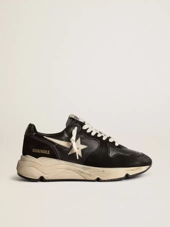 Damen-Sneaker „Running Sole” aus schwarzem Nappaleder und Wildleder
