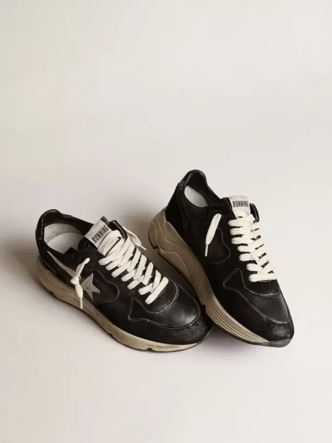 Damen-Sneaker „Running Sole” aus schwarzem Nappaleder und Wildleder