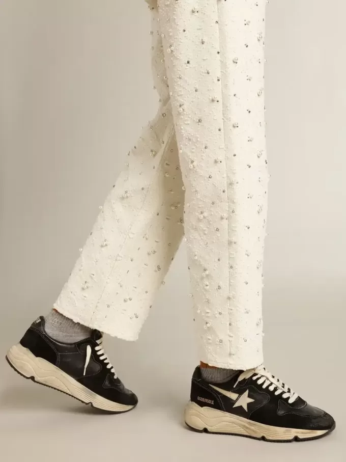 Damen-Sneaker „Running Sole” aus schwarzem Nappaleder und Wildleder