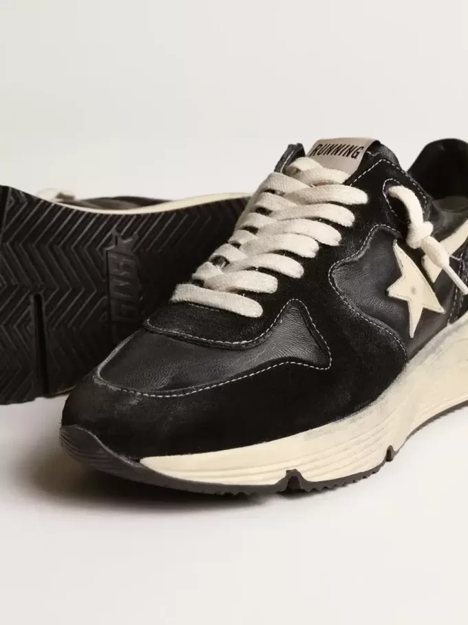 Damen-Sneaker „Running Sole” aus schwarzem Nappaleder und Wildleder