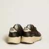 Damen-Sneaker „Running Sole” in Schwarz mit Glitzer, Lederstern und Fersenlasche aus Nubukleder