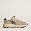 Damen-Sneaker „Running Sole” in Silberglitzer und taubengrauem Wildleder