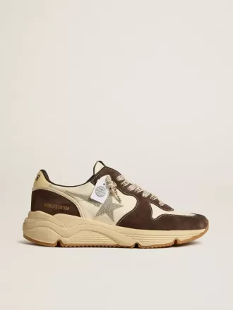 Damen-Sneaker „Running Sole LTD” aus Nappaleder und braunem Wildleder mit Swarovski-Kristallstern