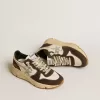 Damen-Sneaker „Running Sole LTD” aus Nappaleder und braunem Wildleder mit Swarovski-Kristallstern