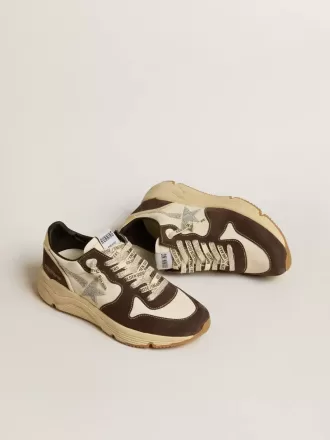 Damen-Sneaker „Running Sole LTD” aus Nappaleder und braunem Wildleder mit Swarovski-Kristallstern