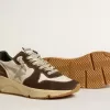 Damen-Sneaker „Running Sole LTD” aus Nappaleder und braunem Wildleder mit Swarovski-Kristallstern