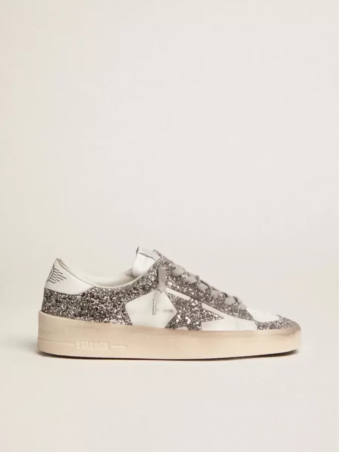 Damen-Sneaker „Stardan” aus weißem Leder mit Glitzer Damen-Sneaker „Stardan” aus weißem Leder mit Glitzer