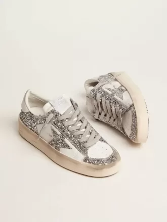 Damen-Sneaker „Stardan” aus weißem Leder mit Glitzer