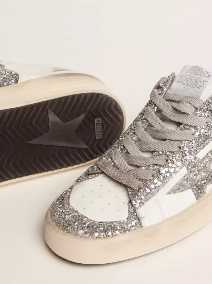 Damen-Sneaker „Stardan” aus weißem Leder mit Glitzer Damen-Sneaker „Stardan” aus weißem Leder mit Glitzer