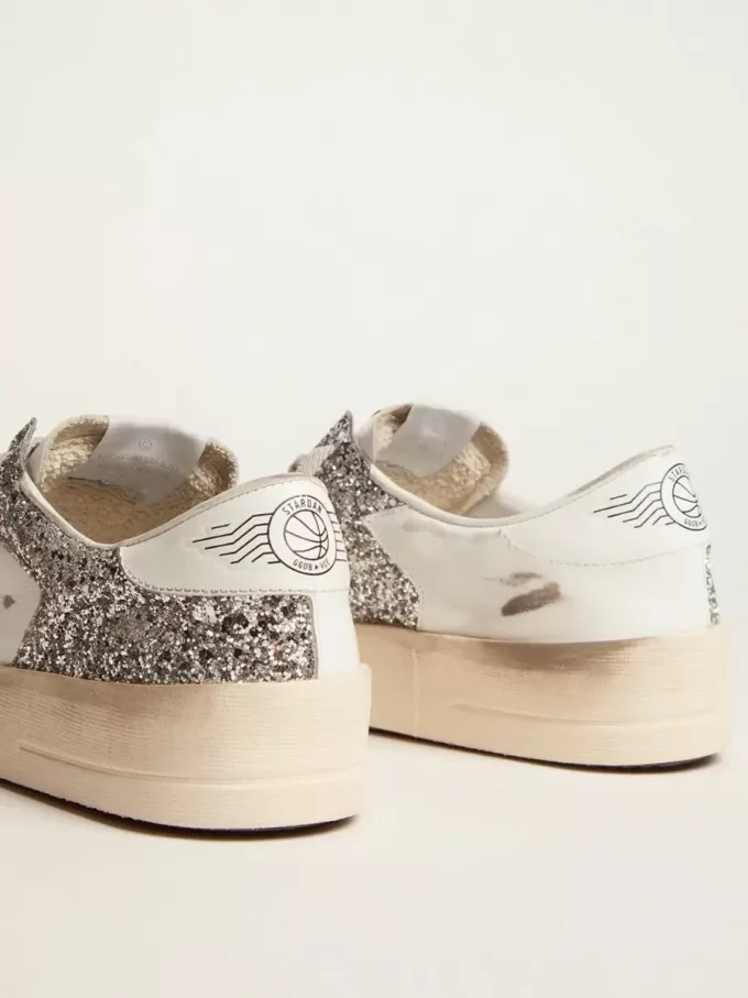 Damen-Sneaker „Stardan” aus weißem Leder mit Glitzer Damen-Sneaker „Stardan” aus weißem Leder mit Glitzer