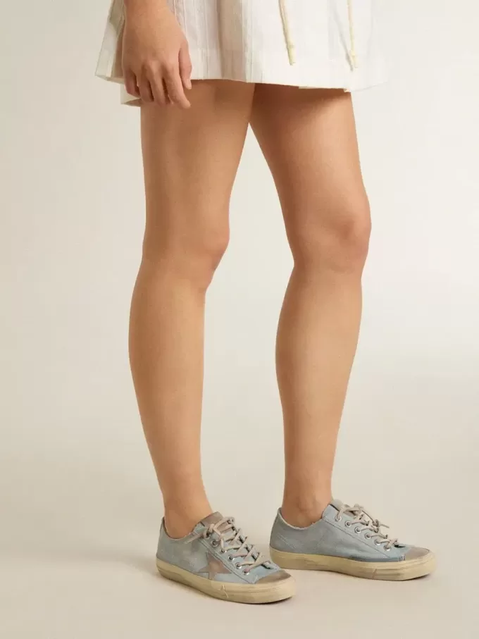 Damen-Sneaker V-Star aus hellblauem Canvas mit taubengrauem Lederstern