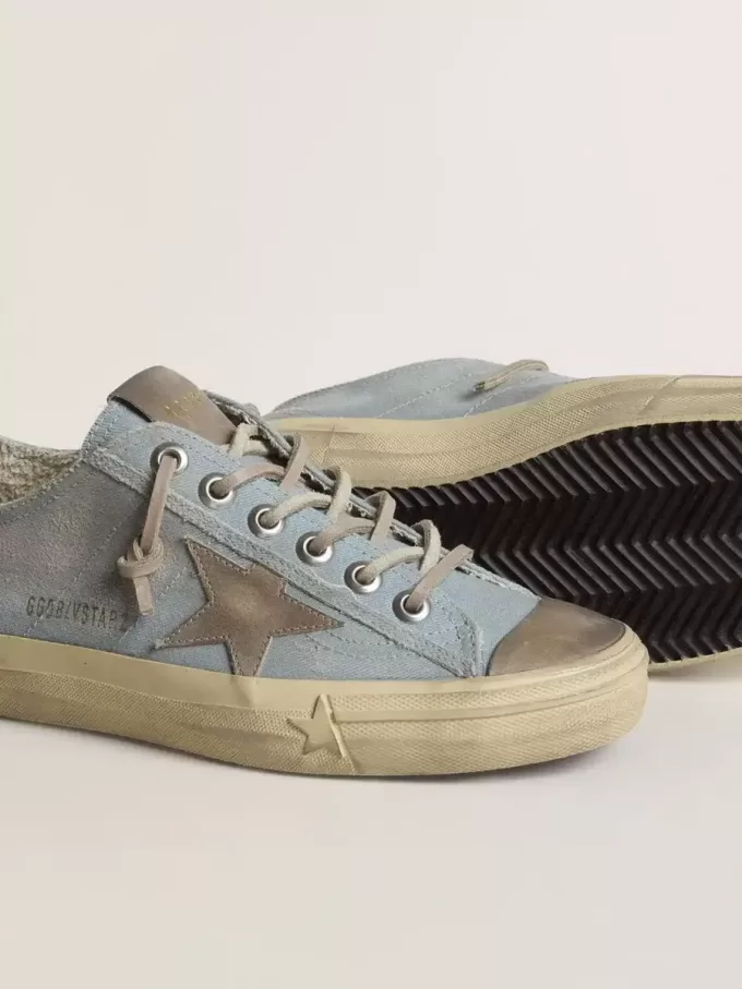 Damen-Sneaker V-Star aus hellblauem Canvas mit taubengrauem Lederstern