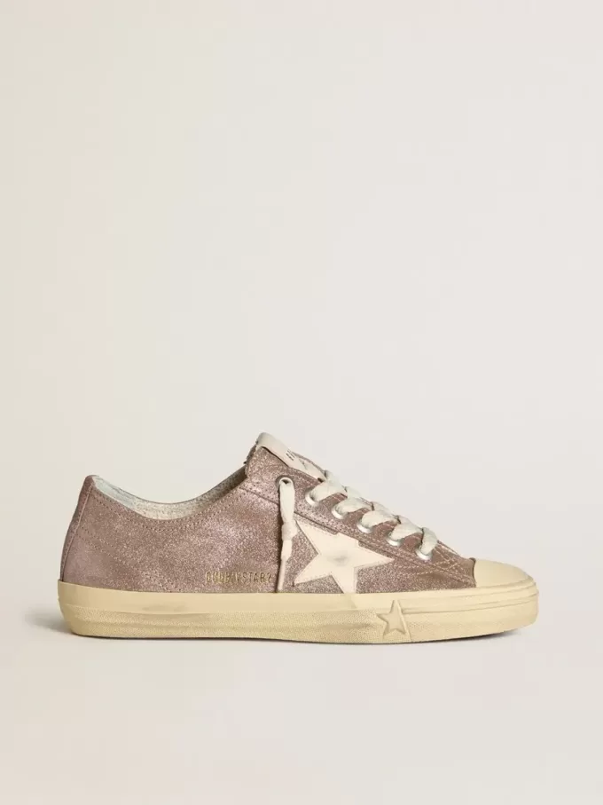 Damen-Sneaker „V-Star” aus hellbraunem Metallic-Wildleder mit cremefarbenem Lederstern