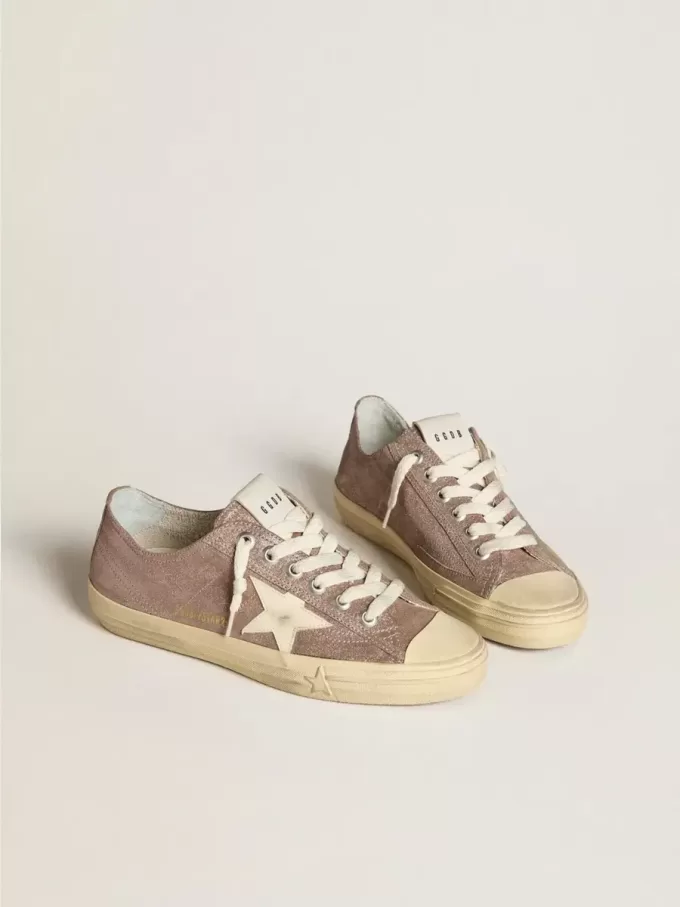 Damen-Sneaker „V-Star” aus hellbraunem Metallic-Wildleder mit cremefarbenem Lederstern