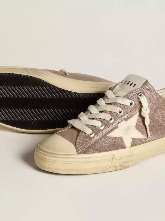 Damen-Sneaker „V-Star” aus hellbraunem Metallic-Wildleder mit cremefarbenem Lederstern