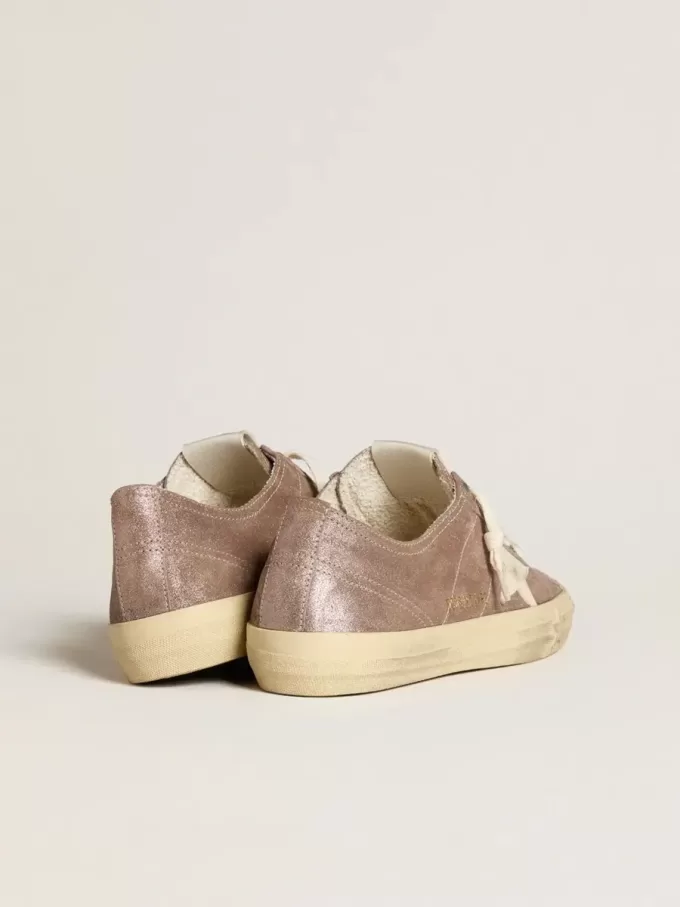 Damen-Sneaker „V-Star” aus hellbraunem Metallic-Wildleder mit cremefarbenem Lederstern