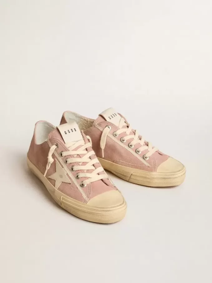 Damen-Sneaker V-Star aus rosa Wildleder mit cremefarbenem Lederstern Damen-Sneaker V-Star aus rosa Wildleder mit cremefarbenem Lederstern