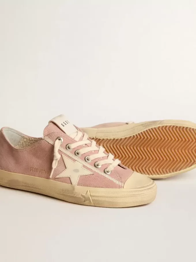 Damen-Sneaker V-Star aus rosa Wildleder mit cremefarbenem Lederstern Damen-Sneaker V-Star aus rosa Wildleder mit cremefarbenem Lederstern