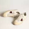 Damen-Sneaker V-Star aus weißem Nappaleder mit rotem Glitzerstern