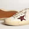 Damen-Sneaker V-Star aus weißem Nappaleder mit rotem Glitzerstern