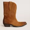 Damen-Stiefeletten aus tabakfarbenem Wildleder mit eingearbeitetem Stern