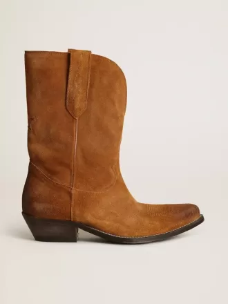 Damen-Stiefeletten aus tabakfarbenem Wildleder mit eingearbeitetem Stern