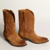 Damen-Stiefeletten aus tabakfarbenem Wildleder mit eingearbeitetem Stern