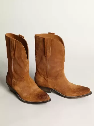 Damen-Stiefeletten aus tabakfarbenem Wildleder mit eingearbeitetem Stern
