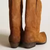 Damen-Stiefeletten aus tabakfarbenem Wildleder mit eingearbeitetem Stern