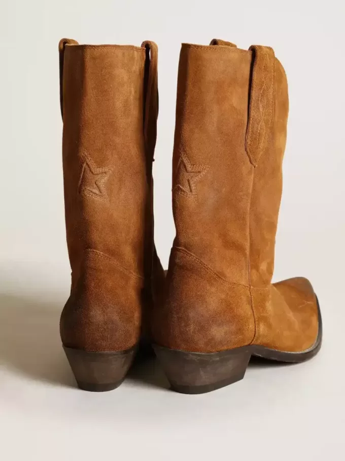 Damen-Stiefeletten aus tabakfarbenem Wildleder mit eingearbeitetem Stern