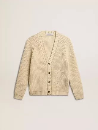 Damen-Strickjacke aus Baumwolle mit Stickerei auf der Vorderseite Damen-Strickjacke aus Baumwolle mit Stickerei auf der Vorderseite