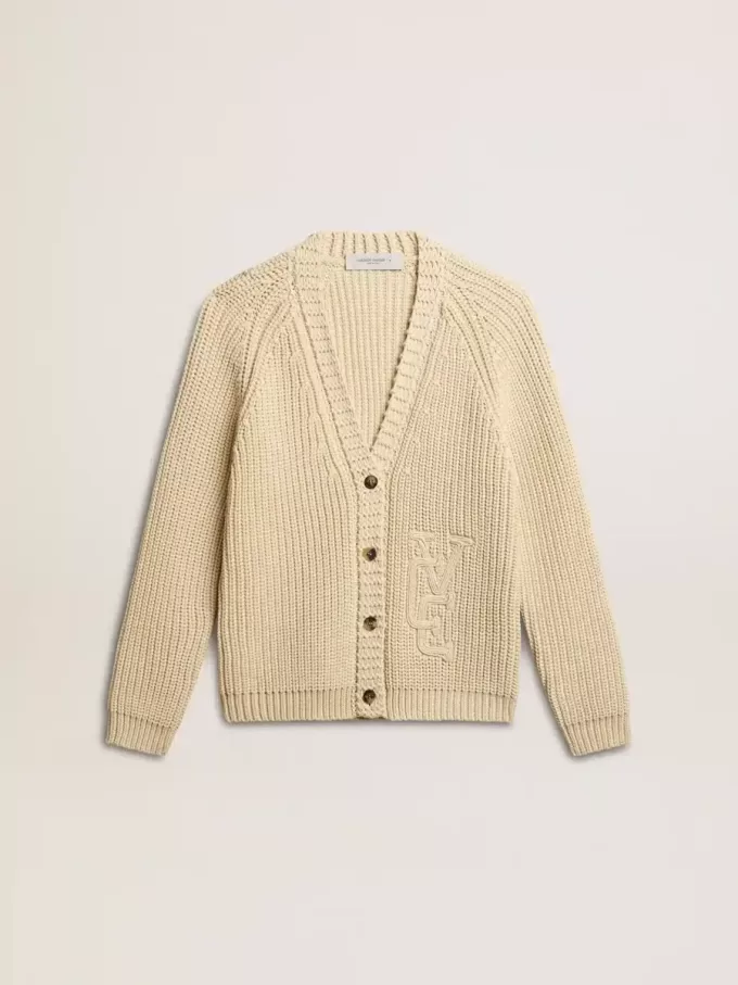 Damen-Strickjacke aus Baumwolle mit Stickerei auf der Vorderseite