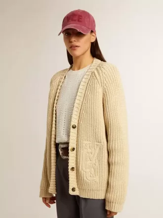Damen-Strickjacke aus Baumwolle mit Stickerei auf der Vorderseite Damen-Strickjacke aus Baumwolle mit Stickerei auf der Vorderseite