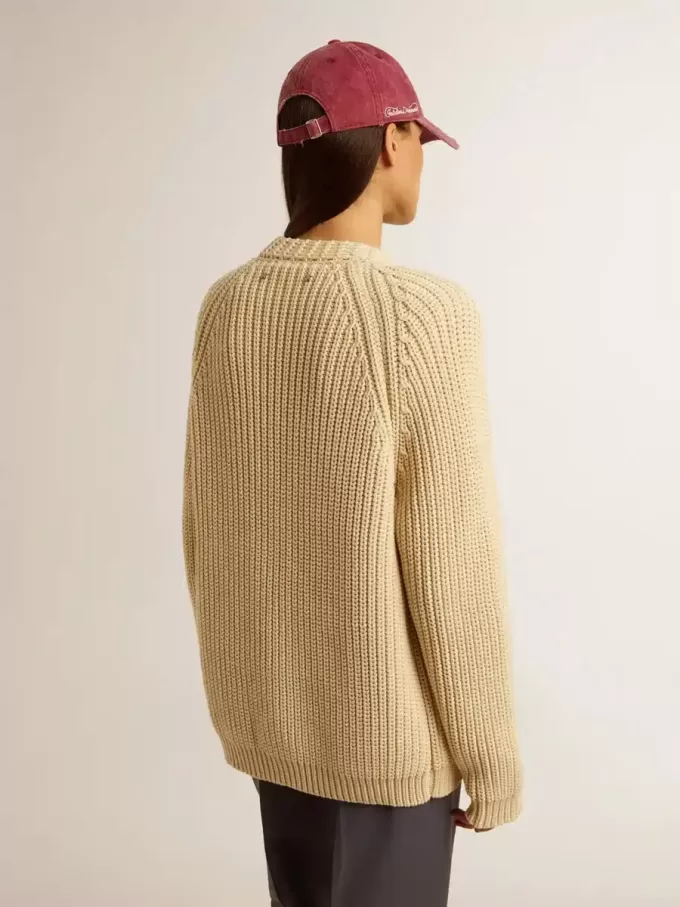 Damen-Strickjacke aus Baumwolle mit Stickerei auf der Vorderseite