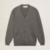 Damen-Strickjacke aus melierter grauer Baumwolle mit Logo auf der Rückseite