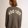 Damen-Strickjacke aus melierter grauer Baumwolle mit Logo auf der Rückseite