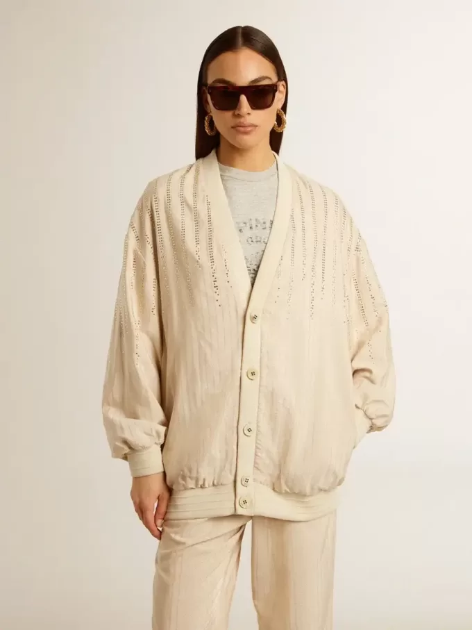 Damen-Strickjacke aus Seide und Viskose mit Nadelstreifenmotiv