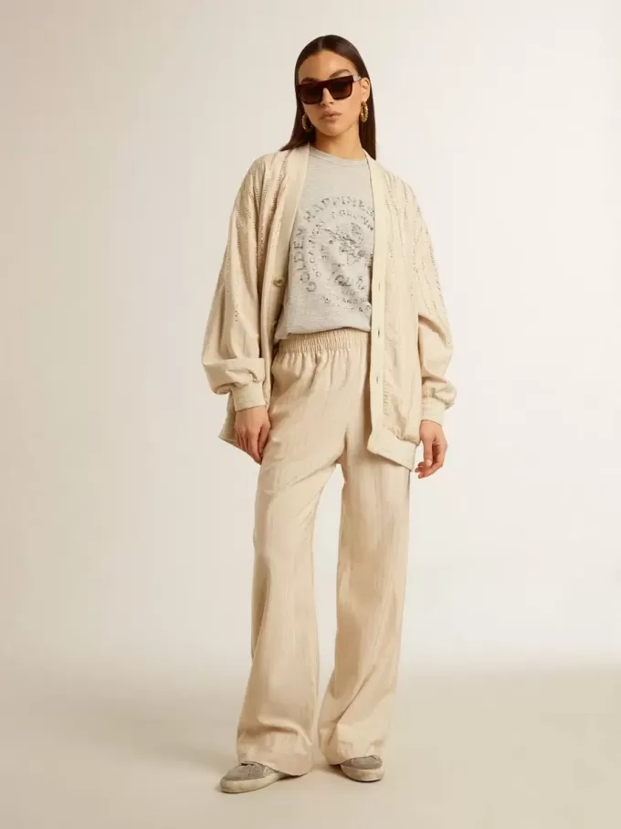 Damen-Strickjacke aus Seide und Viskose mit Nadelstreifenmotiv