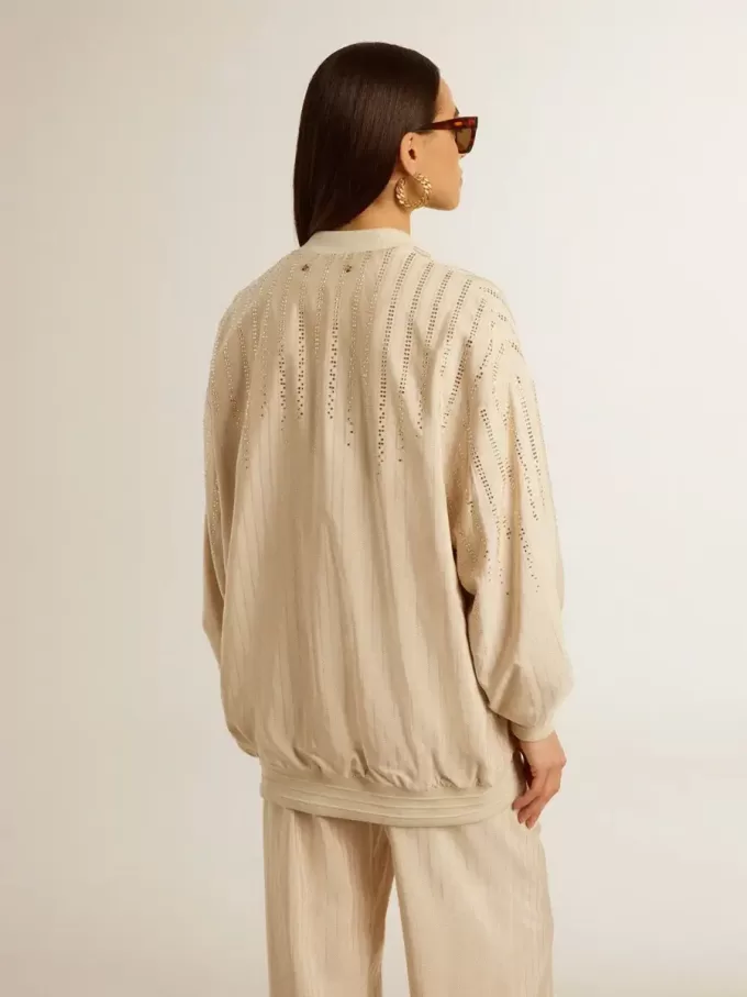 Damen-Strickjacke aus Seide und Viskose mit Nadelstreifenmotiv