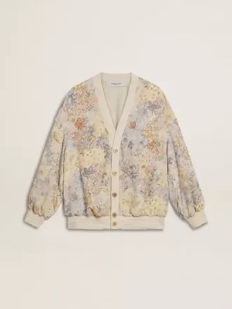 Damen-Strickjacke mit Blumenprint und Stickerei