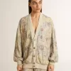 Damen-Strickjacke mit Blumenprint und Stickerei